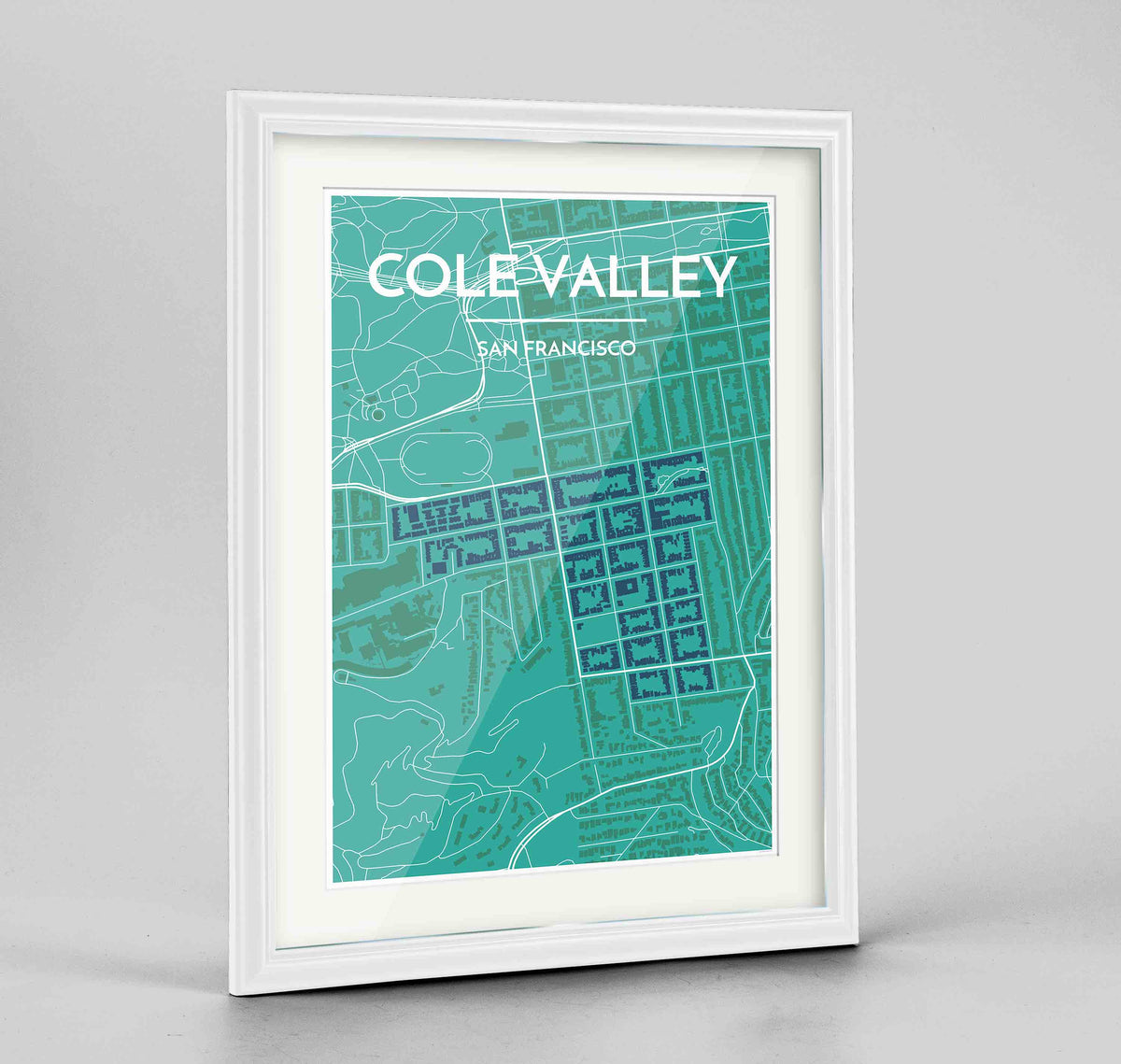 Framed Cole Valley San Francisco Map Art Print 24x36&quot; Traditional White frame Point Two Design Group
