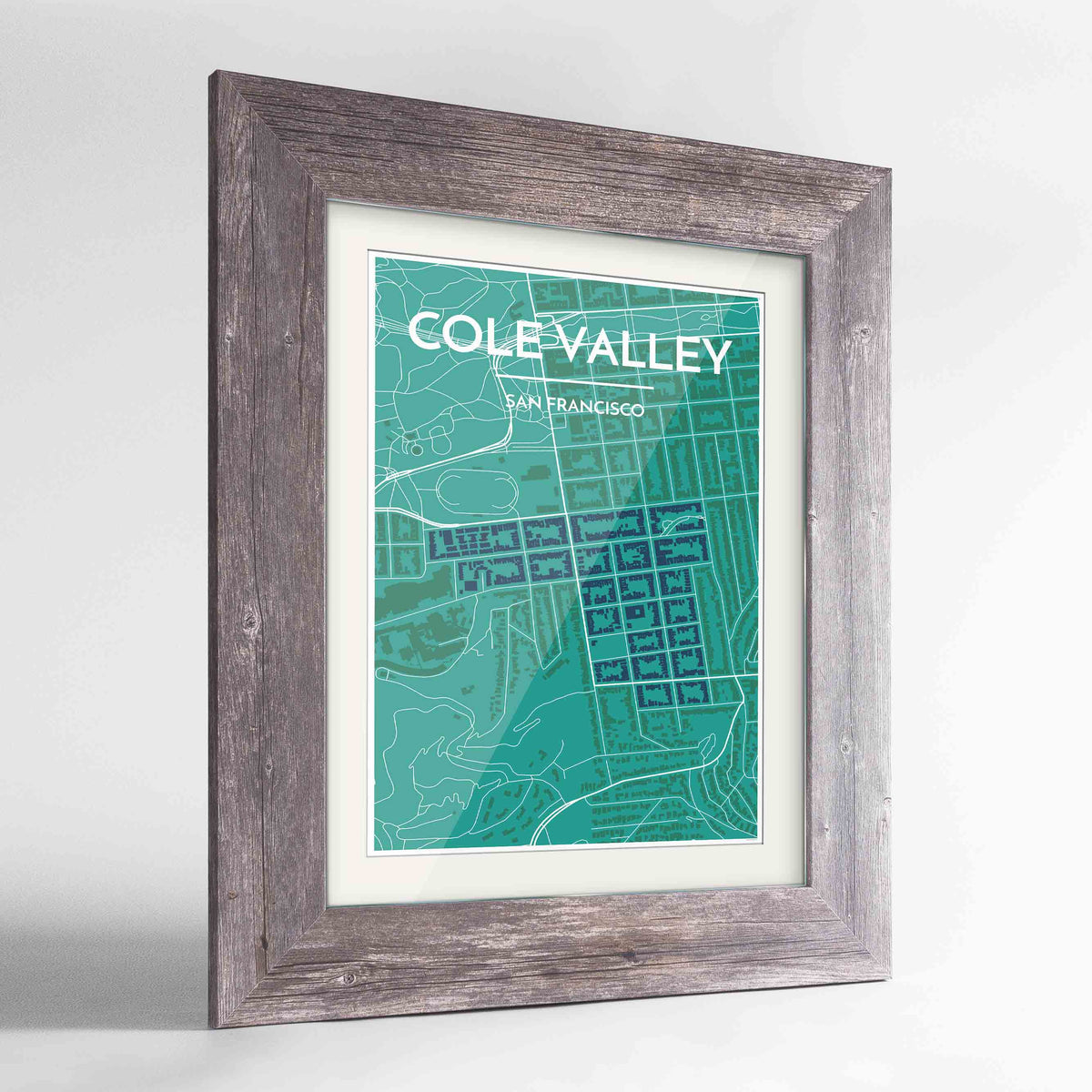 Framed Cole Valley San Francisco Map Art Print 24x36&quot; Western Grey frame Point Two Design Group