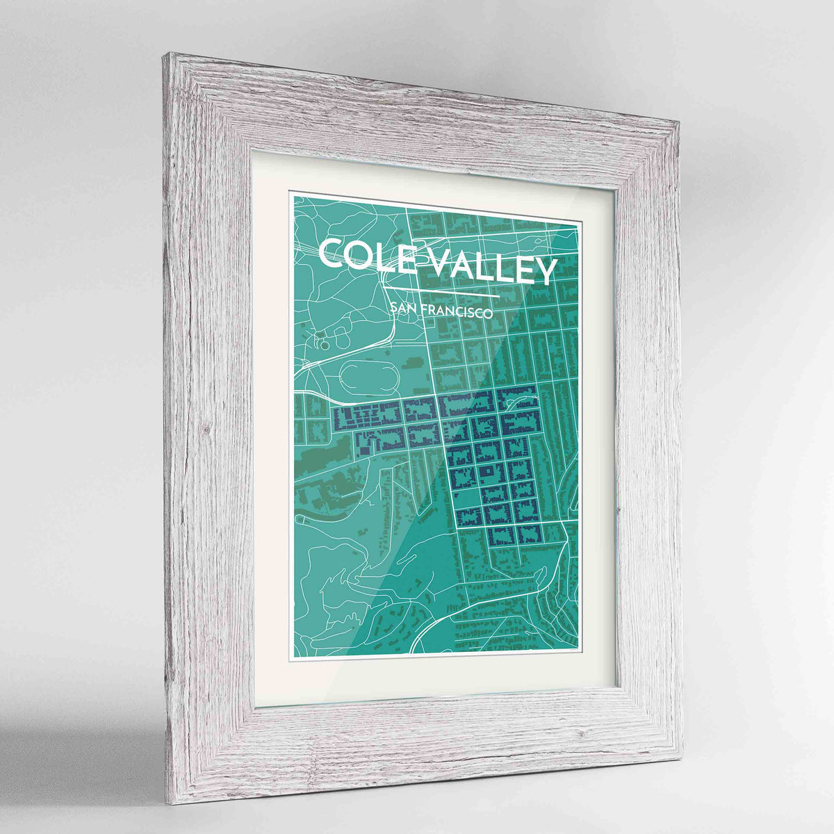 Framed Cole Valley San Francisco Map Art Print 24x36&quot; Western White frame Point Two Design Group