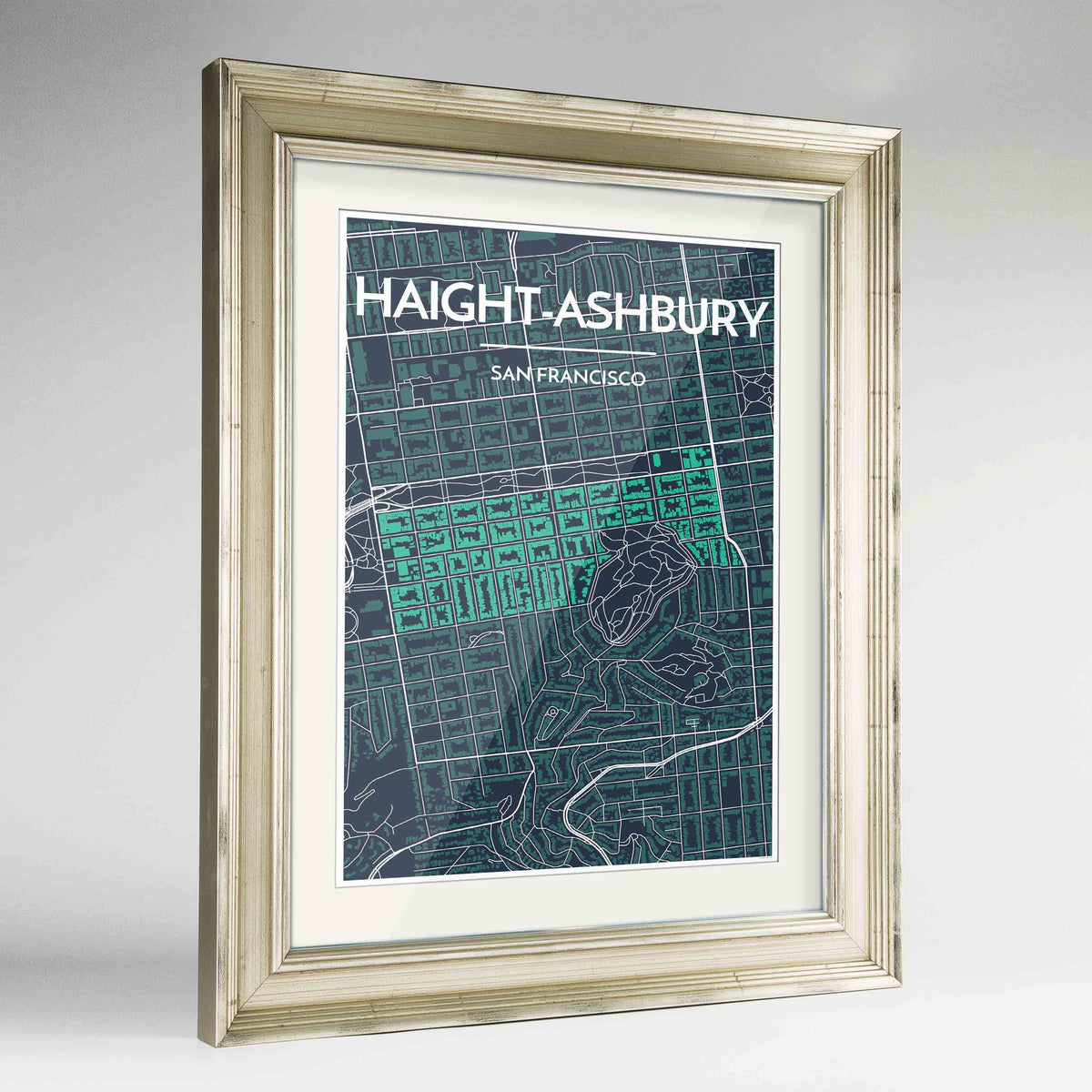 Framed Haight-Ashbury San Francisco Map Art Print 24x36&quot; Champagne frame Point Two Design Group