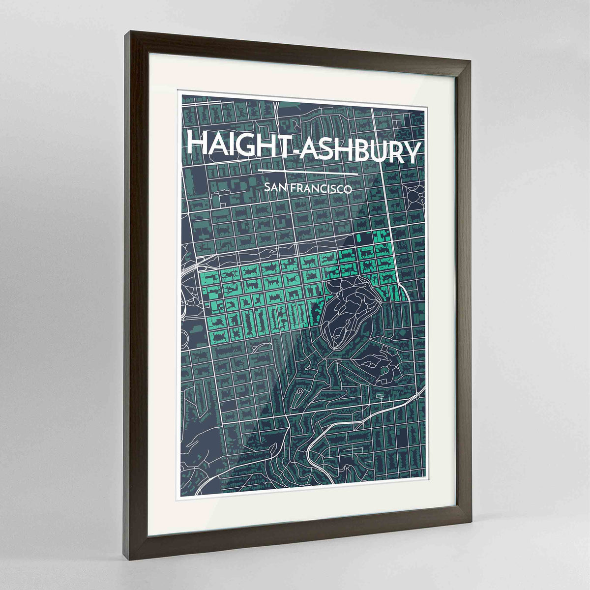 Framed Haight-Ashbury San Francisco Map Art Print 24x36&quot; Contemporary Walnut frame Point Two Design Group