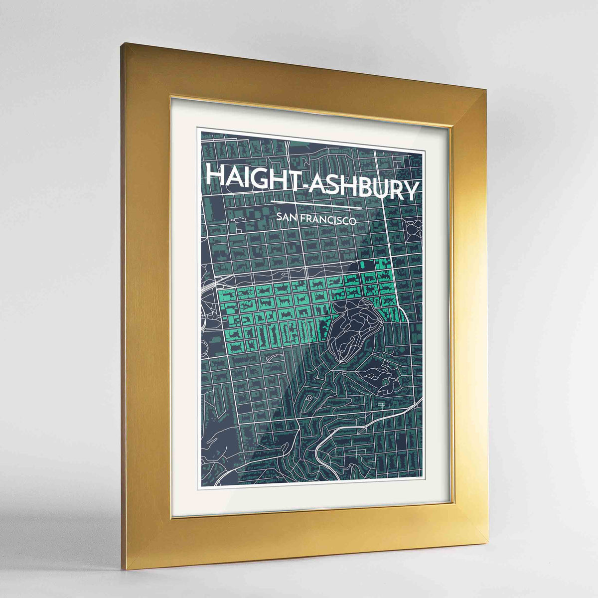 Framed Haight-Ashbury San Francisco Map Art Print 24x36&quot; Gold frame Point Two Design Group