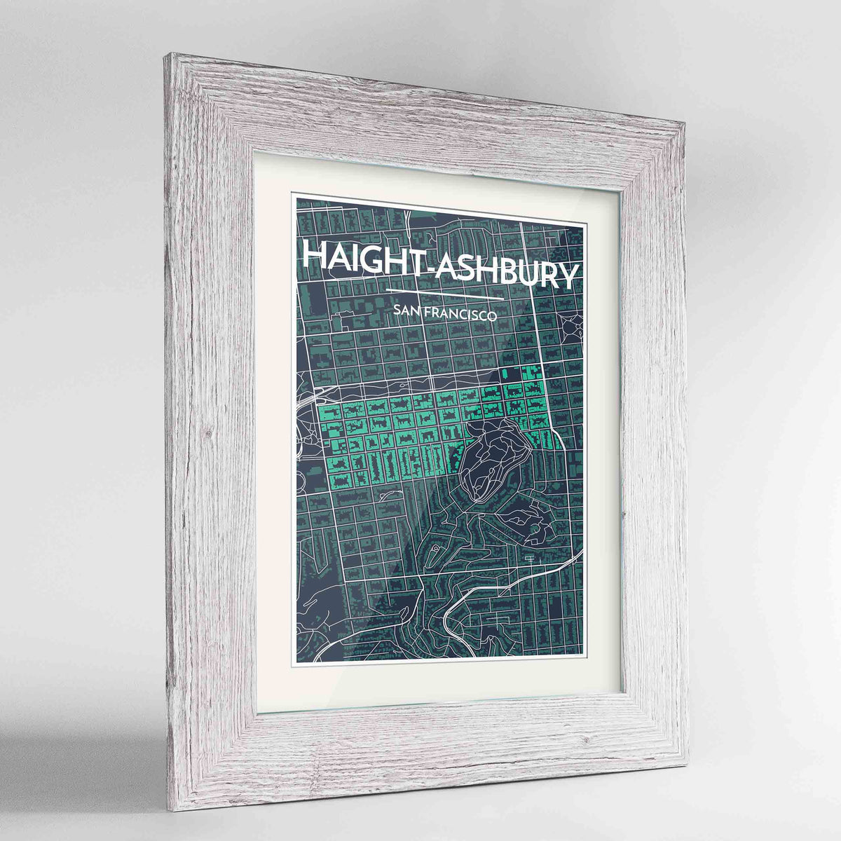 Framed Haight-Ashbury San Francisco Map Art Print 24x36&quot; Western White frame Point Two Design Group