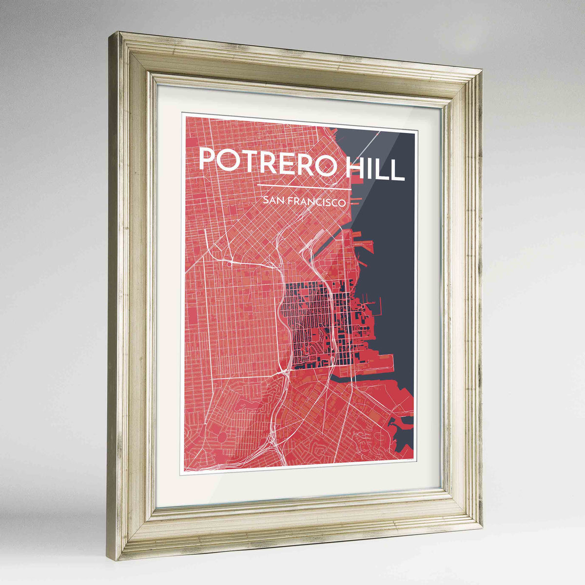 Framed Potrero Hill San Francisco Map Art Print 24x36&quot; Champagne frame Point Two Design Group