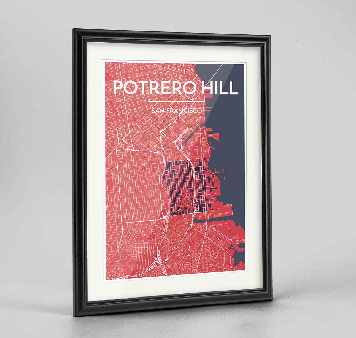 Framed Potrero Hill San Francisco Map Art Print 24x36&quot; Traditional Black frame Point Two Design Group