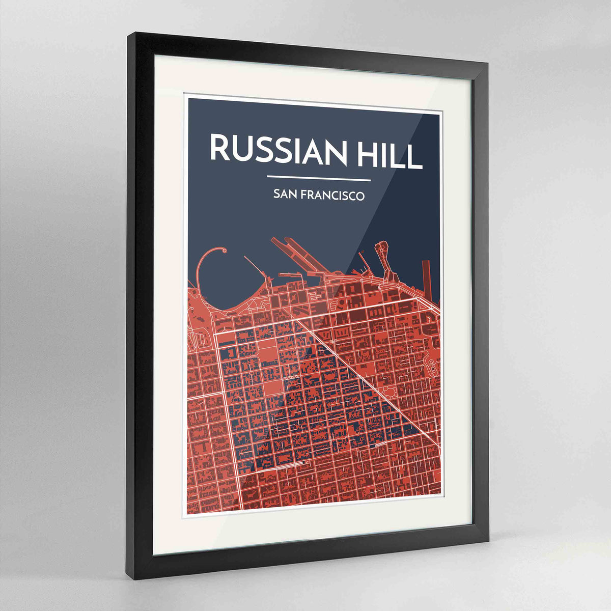 Framed Russian Hill San Francisco Map Art Print 24x36&quot; Contemporary Black frame Point Two Design Group