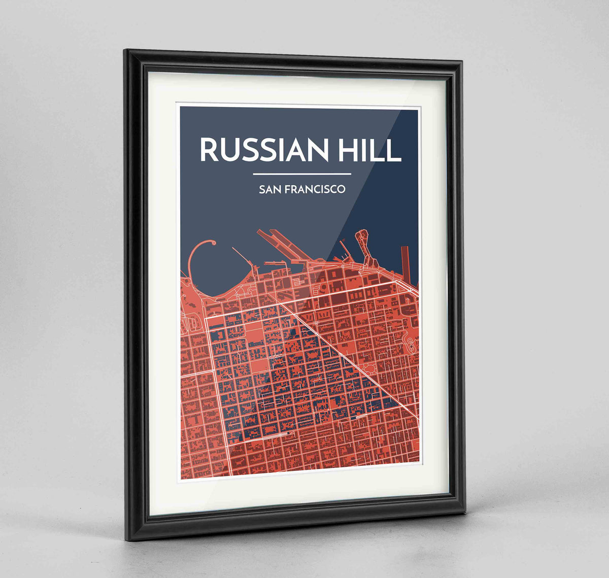 Framed Russian Hill San Francisco Map Art Print 24x36&quot; Traditional Black frame Point Two Design Group