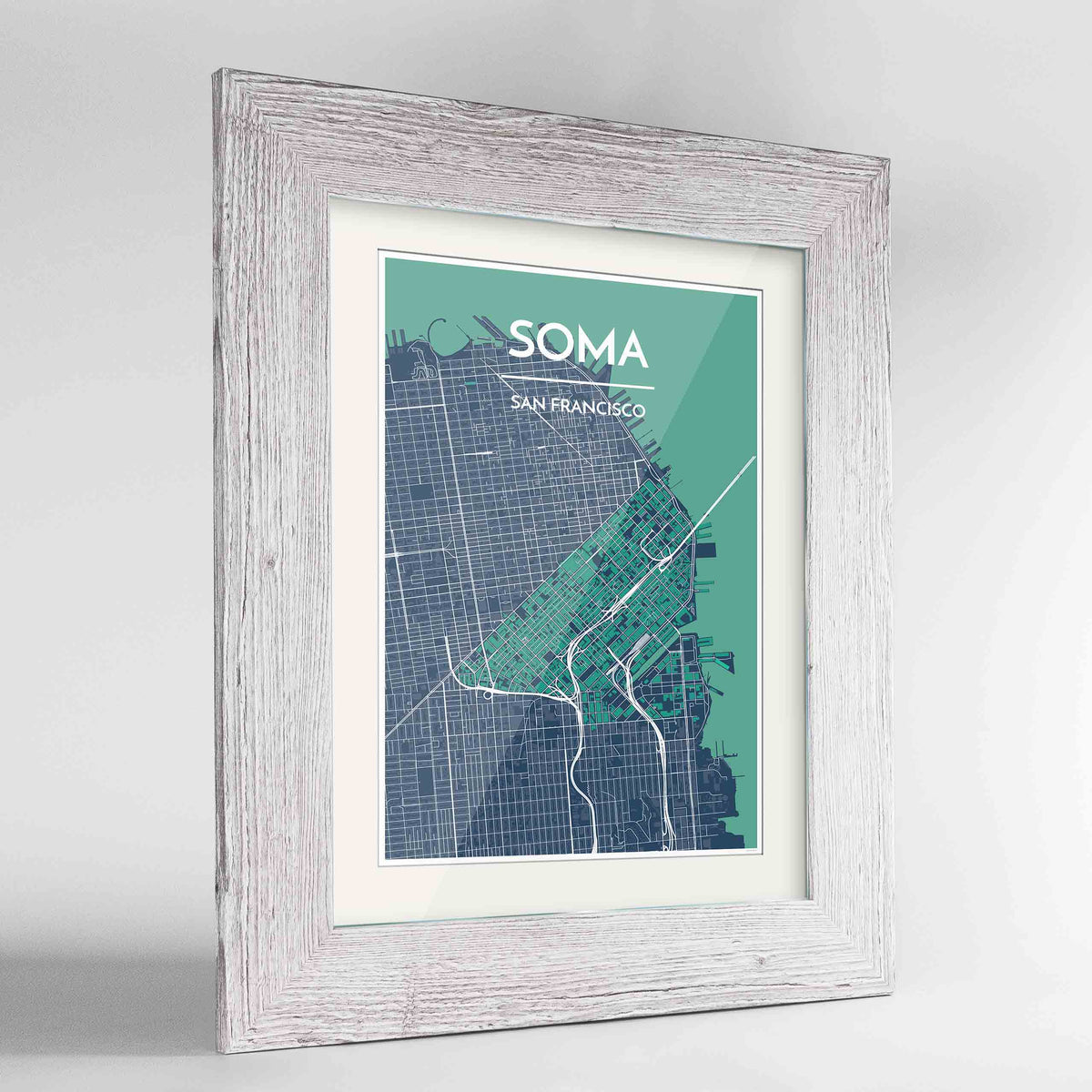 Framed SOMA San Francisco Map Art Print 24x36&quot; Western White frame Point Two Design Group