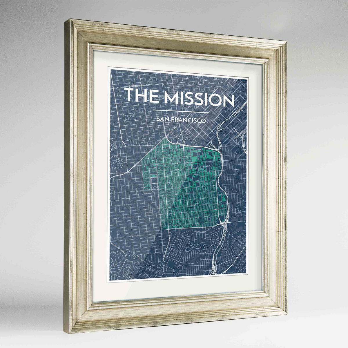 Framed The Mission San Francisco Map Art Print 24x36&quot; Champagne frame Point Two Design Group