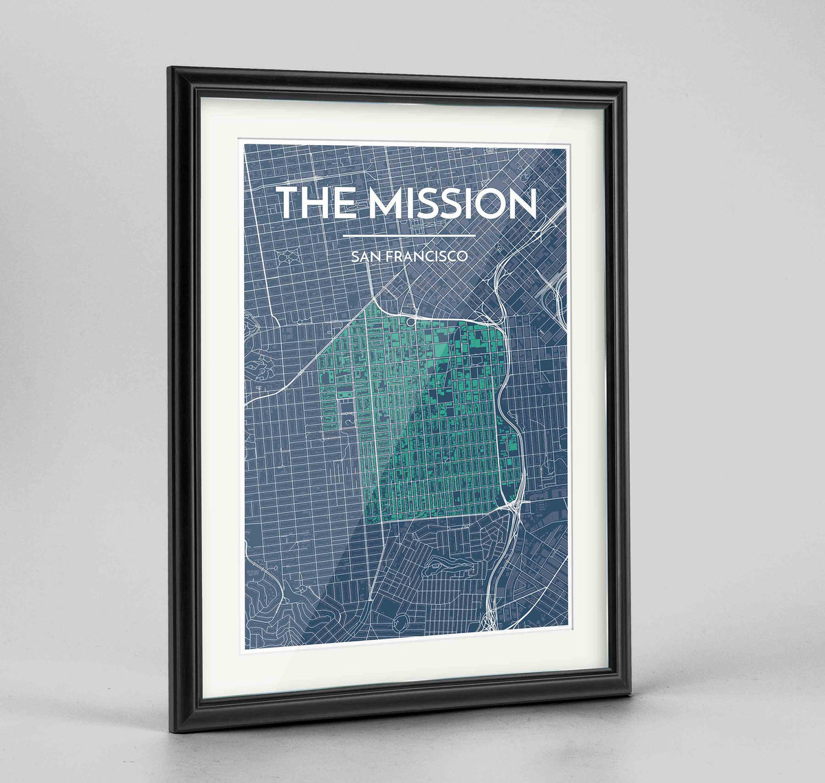 Framed The Mission San Francisco Map Art Print 24x36&quot; Traditional Black frame Point Two Design Group