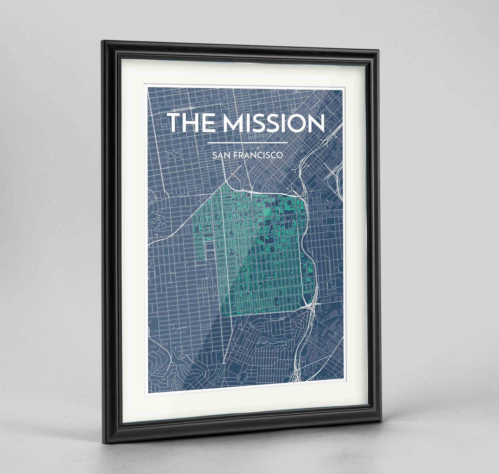 Framed The Mission San Francisco Map Art Print 24x36" Traditional Black frame Point Two Design Group