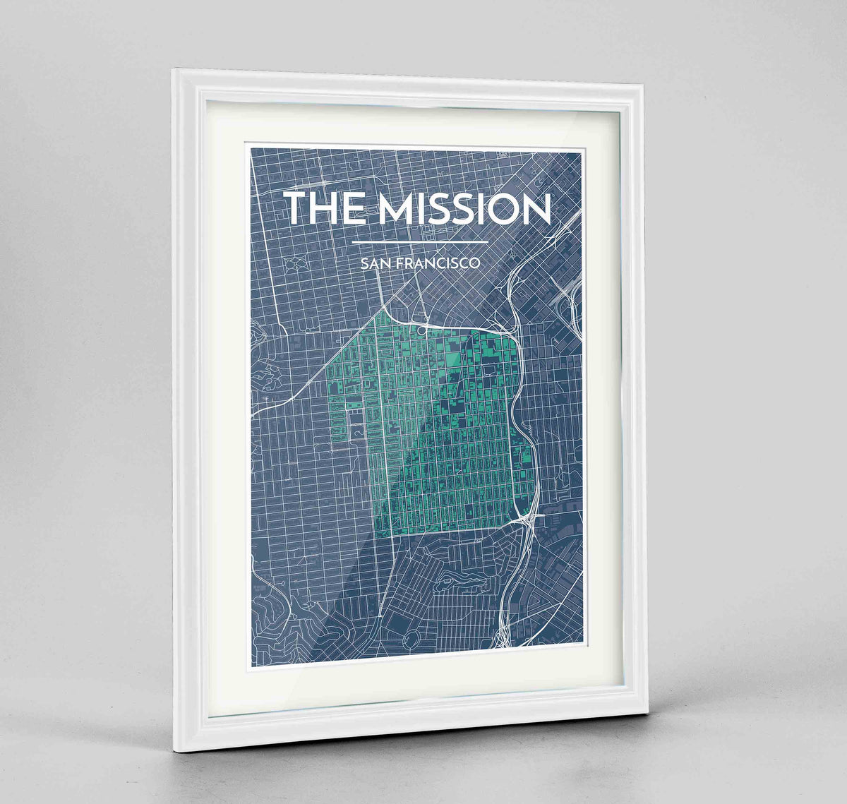 Framed The Mission San Francisco Map Art Print 24x36&quot; Traditional White frame Point Two Design Group
