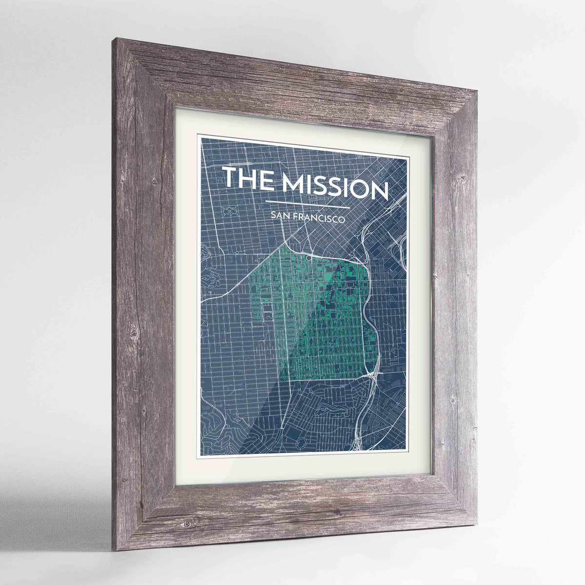 Framed The Mission San Francisco Map Art Print 24x36&quot; Western Grey frame Point Two Design Group
