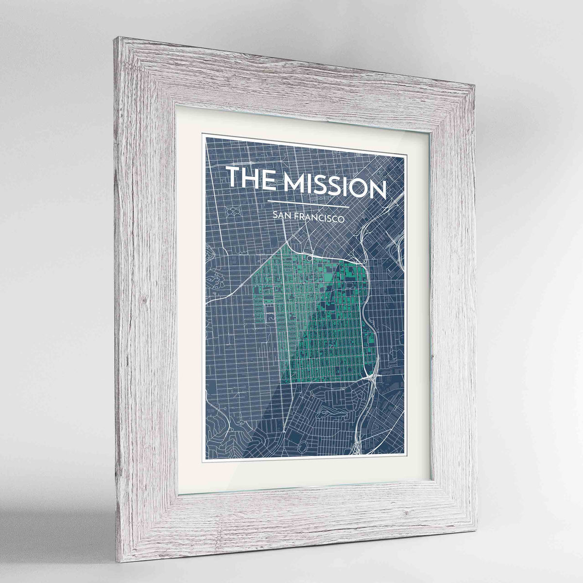 Framed The Mission San Francisco Map Art Print 24x36&quot; Western White frame Point Two Design Group