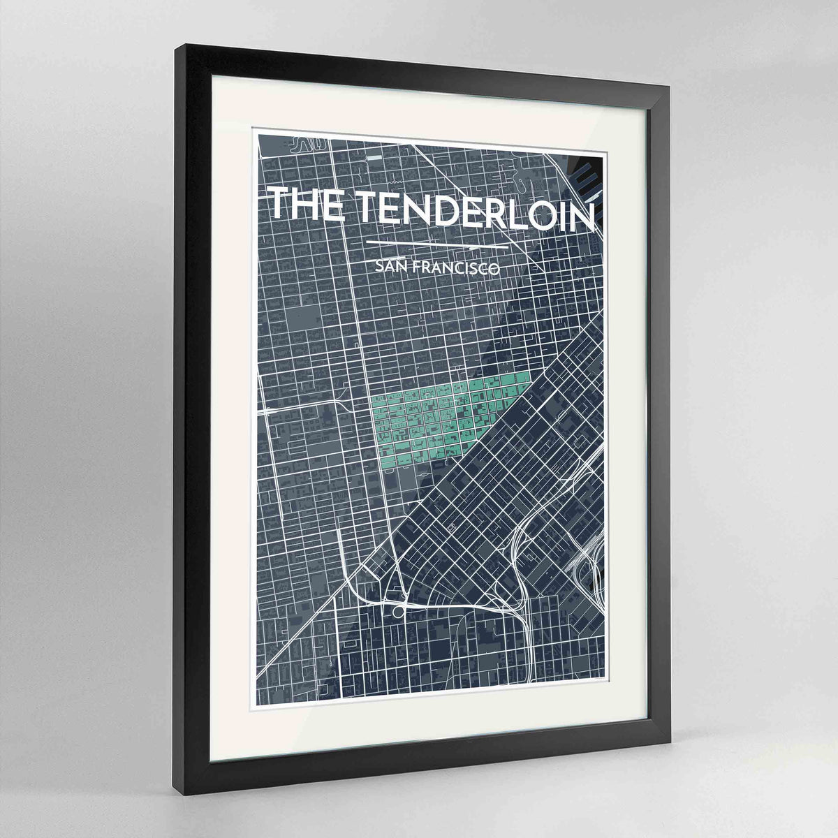Framed The Tenderloin San Francisco Map Art Print 24x36&quot; Contemporary Black frame Point Two Design Group