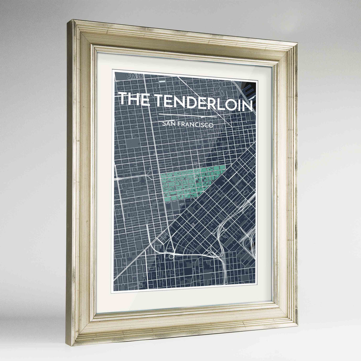 Framed The Tenderloin San Francisco Map Art Print 24x36&quot; Champagne frame Point Two Design Group