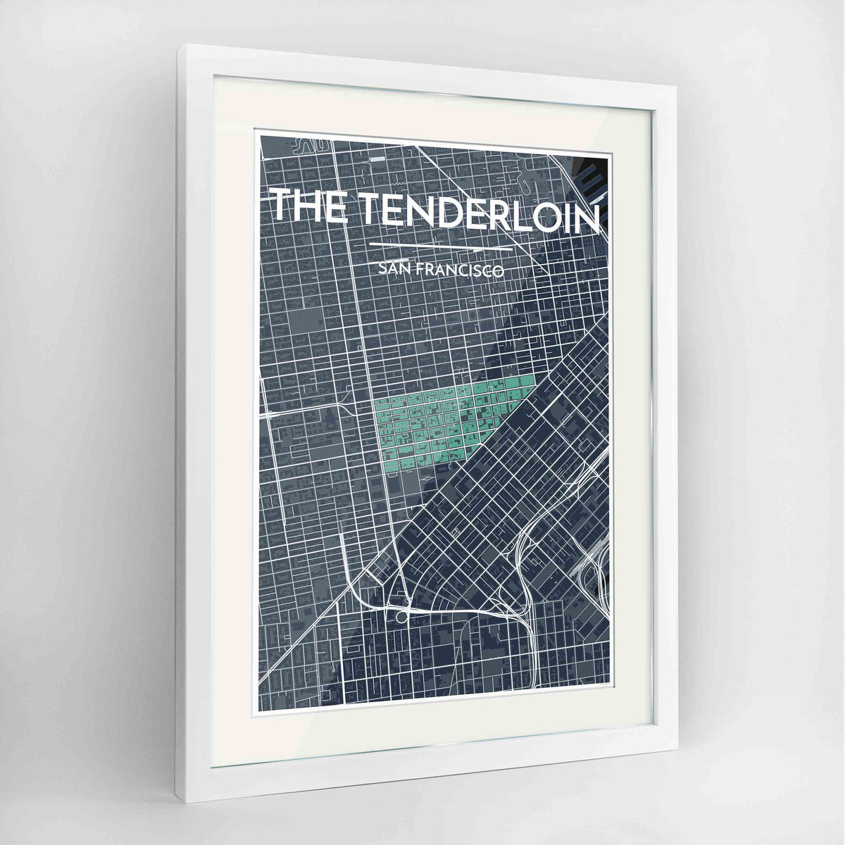 Framed The Tenderloin San Francisco Map Art Print 24x36&quot; Contemporary White frame Point Two Design Group