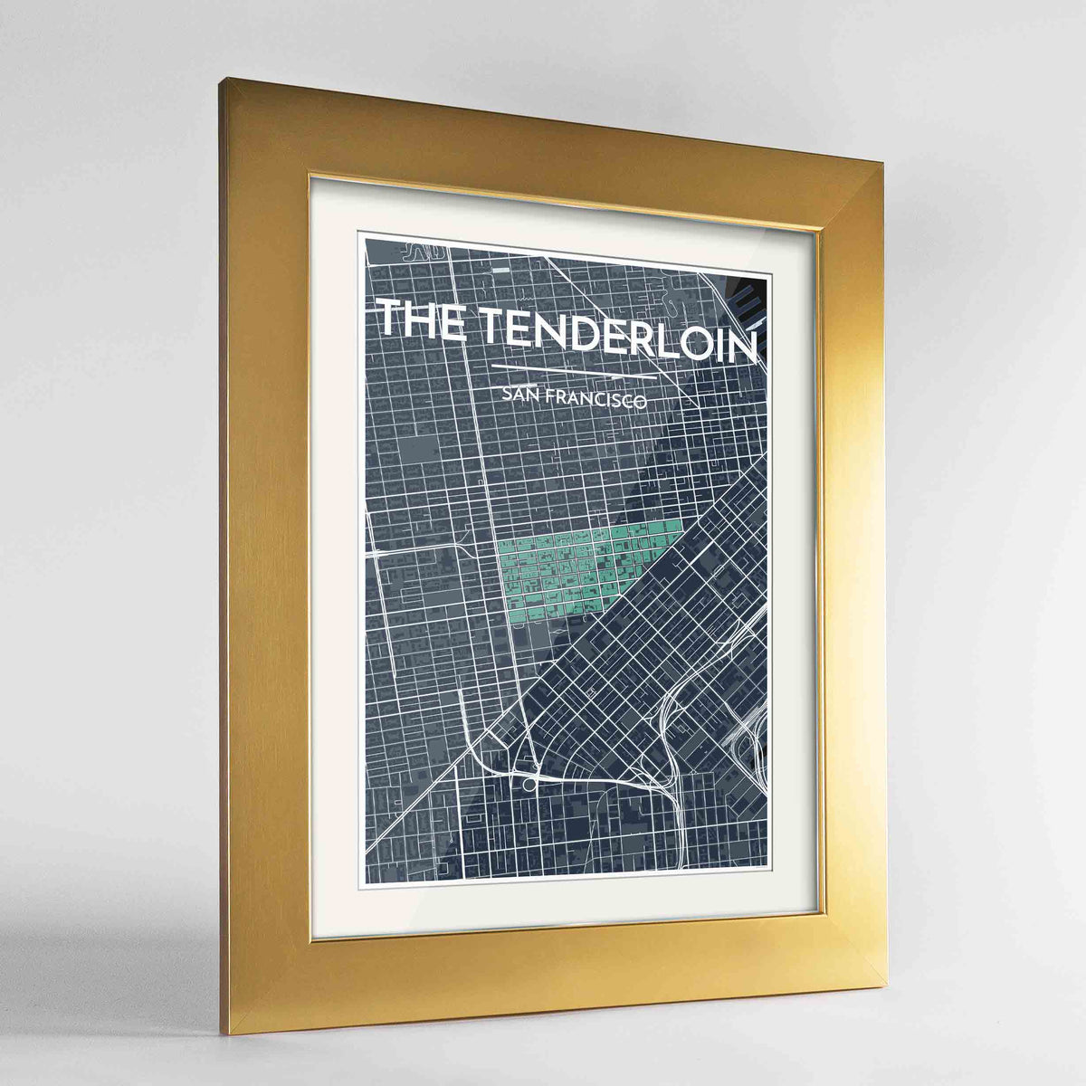 Framed The Tenderloin San Francisco Map Art Print 24x36&quot; Gold frame Point Two Design Group