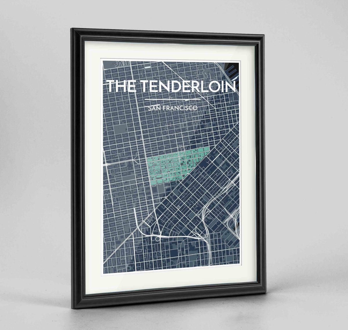 Framed The Tenderloin San Francisco Map Art Print 24x36&quot; Traditional Black frame Point Two Design Group