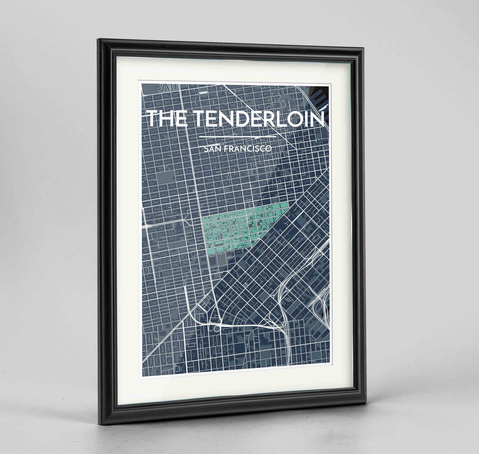 Framed The Tenderloin San Francisco Map Art Print 24x36" Traditional Black frame Point Two Design Group