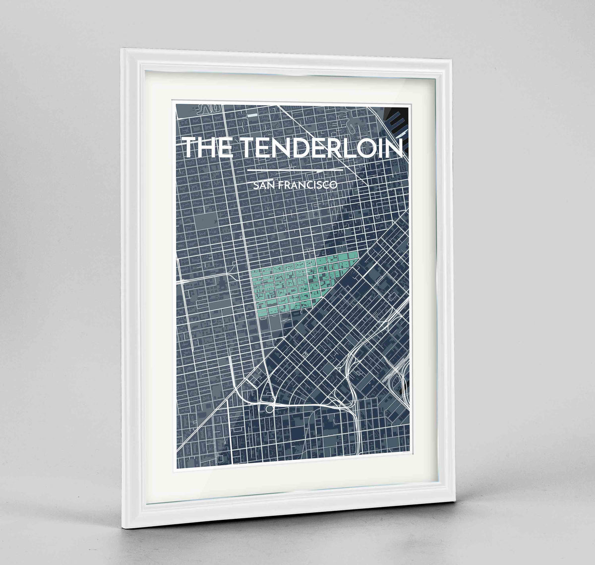 Framed The Tenderloin San Francisco Map Art Print 24x36&quot; Traditional White frame Point Two Design Group