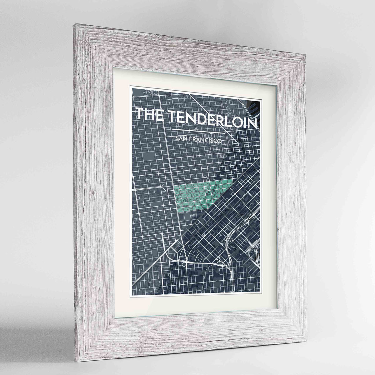 Framed The Tenderloin San Francisco Map Art Print 24x36&quot; Western White frame Point Two Design Group