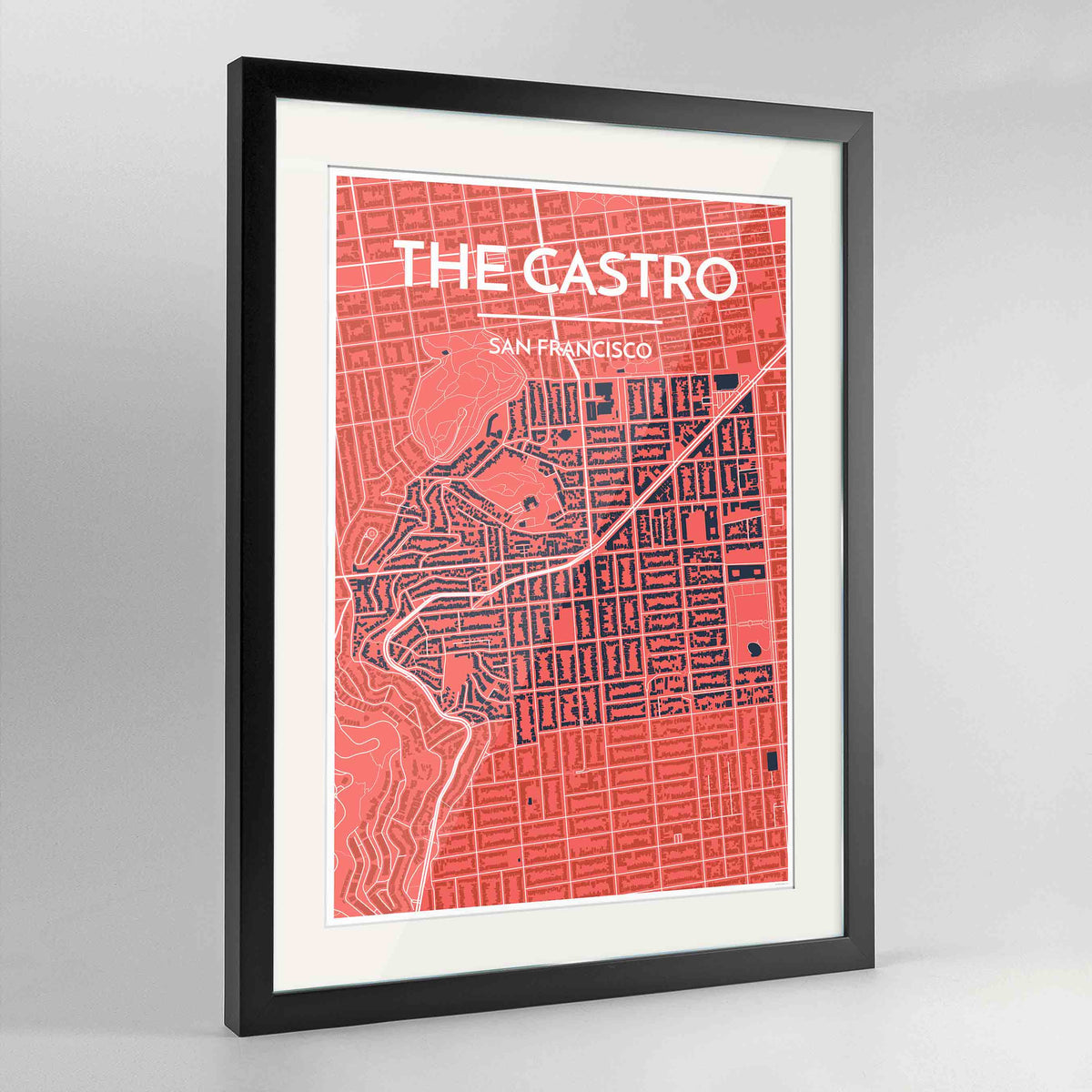 Framed Castro San Francisco Map Art Print 24x36&quot; Contemporary Black frame Point Two Design Group