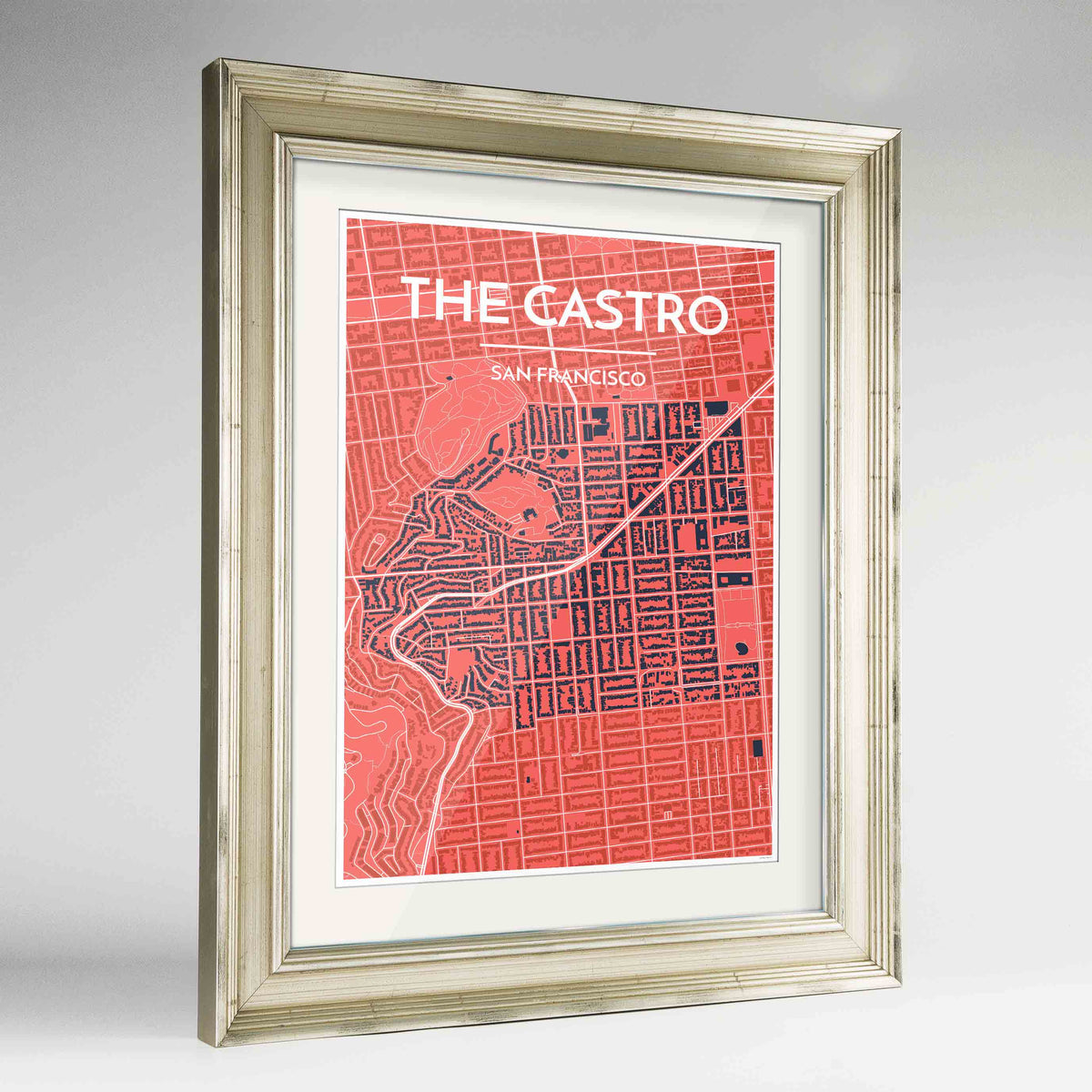 Framed Castro San Francisco Map Art Print 24x36&quot; Champagne frame Point Two Design Group