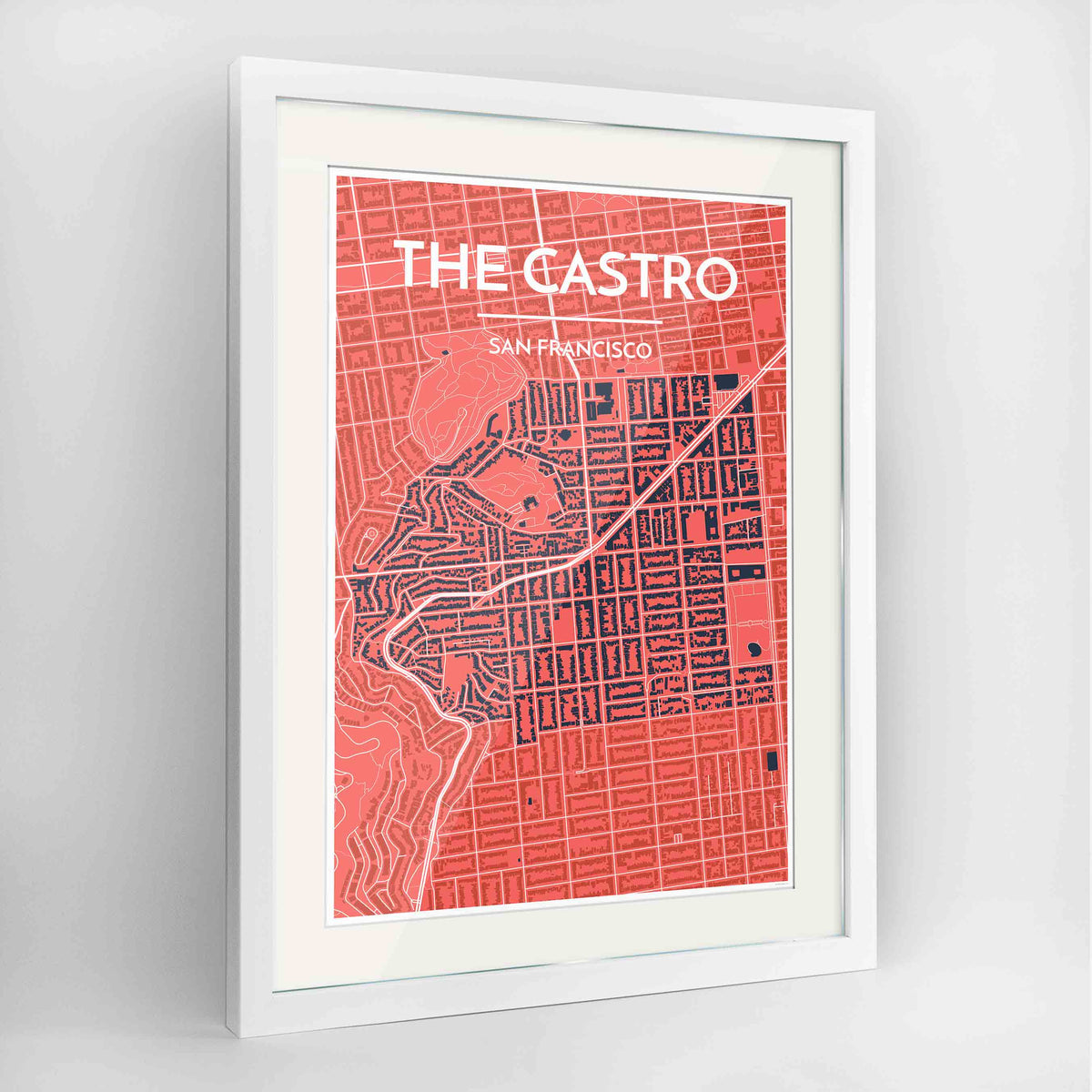 Framed Castro San Francisco Map Art Print 24x36&quot; Contemporary White frame Point Two Design Group
