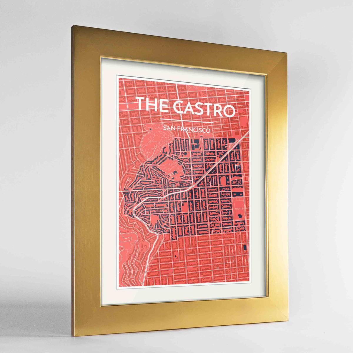 Framed Castro San Francisco Map Art Print 24x36&quot; Gold frame Point Two Design Group