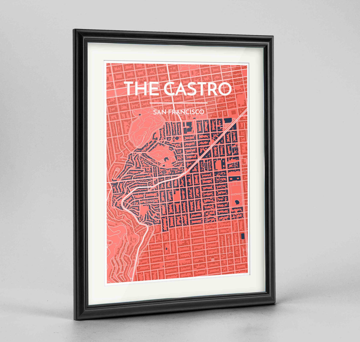 Framed Castro San Francisco Map Art Print 24x36&quot; Traditional Black frame Point Two Design Group