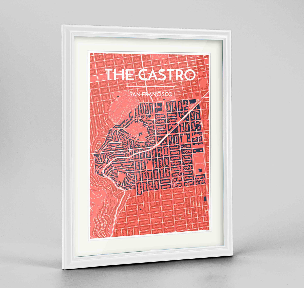 Framed Castro San Francisco Map Art Print 24x36&quot; Traditional White frame Point Two Design Group