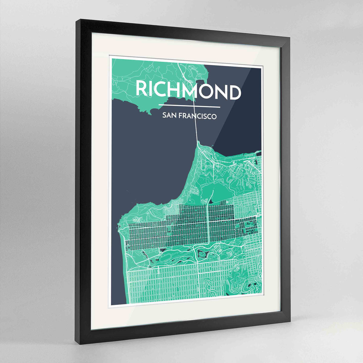 Framed The Richmond District San Francisco Map Art Print 24x36&quot; Contemporary Black frame Point Two Design Group