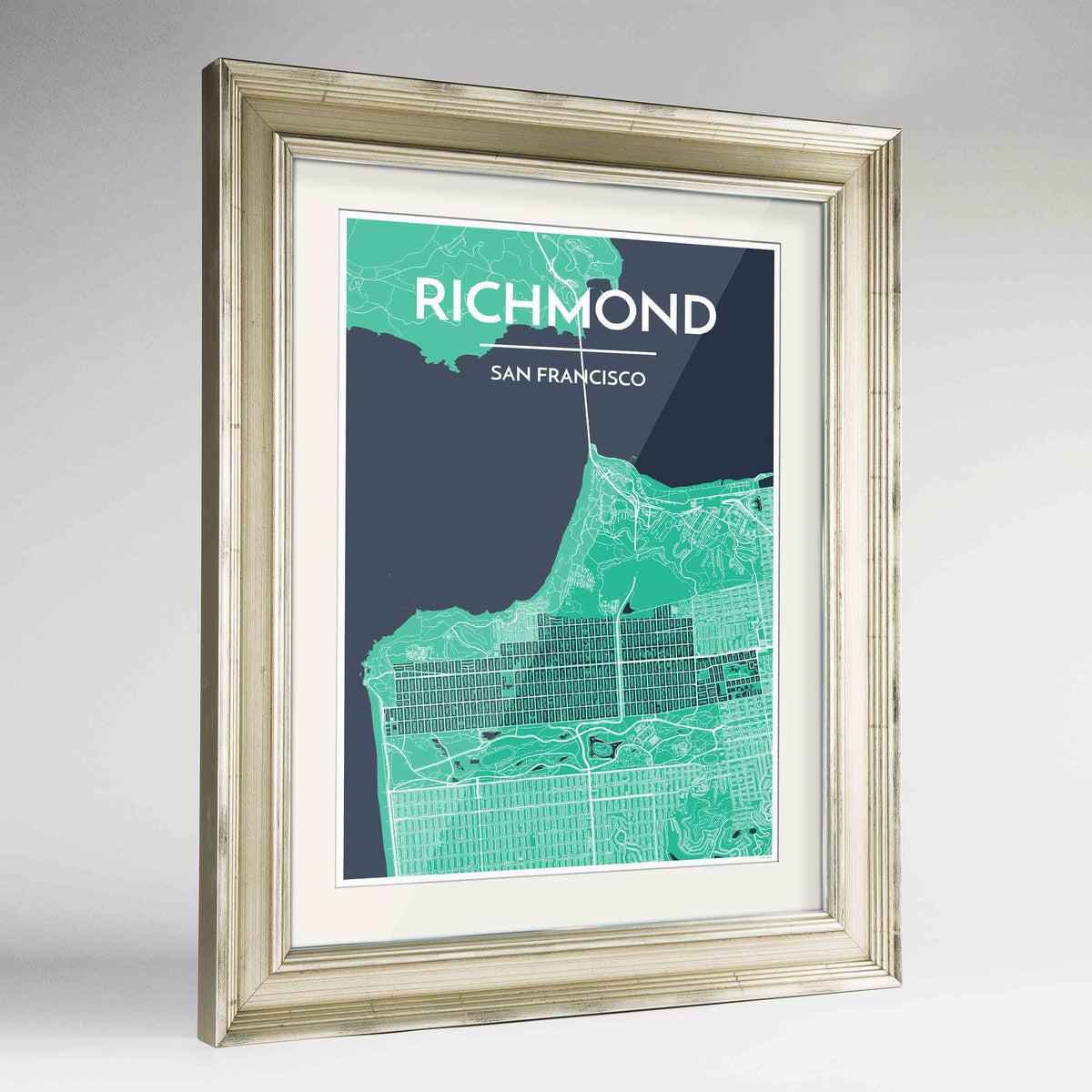 Framed The Richmond District San Francisco Map Art Print 24x36&quot; Champagne frame Point Two Design Group