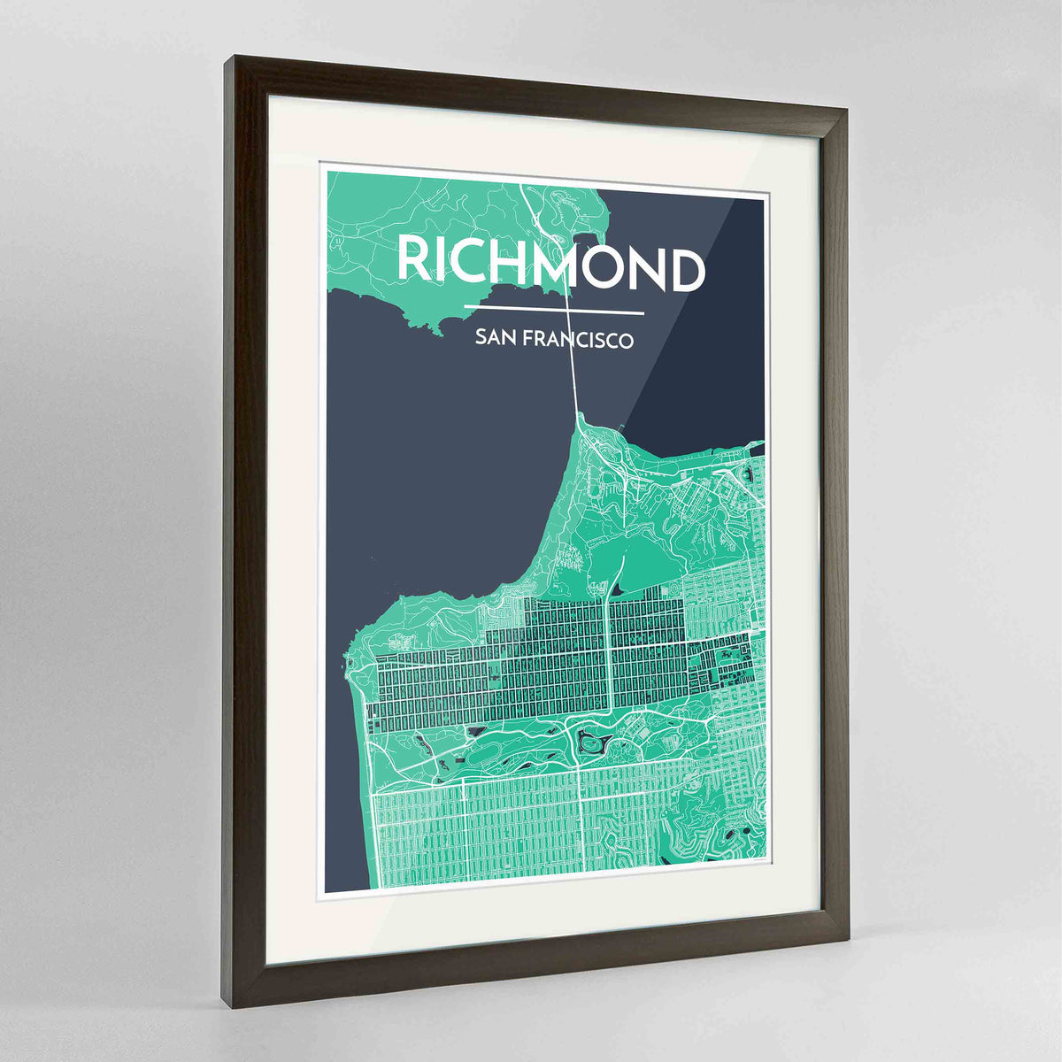 Framed The Richmond District San Francisco Map Art Print 24x36&quot; Contemporary Walnut frame Point Two Design Group