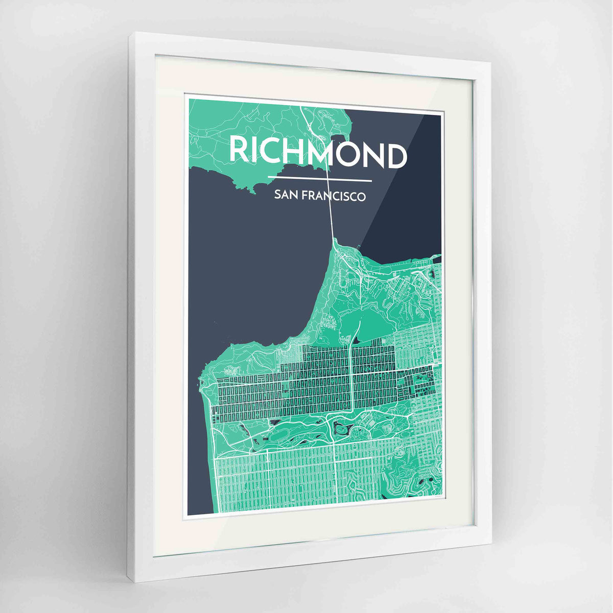Framed The Richmond District San Francisco Map Art Print 24x36&quot; Contemporary White frame Point Two Design Group