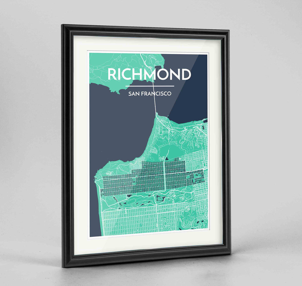 Framed The Richmond District San Francisco Map Art Print 24x36&quot; Traditional Black frame Point Two Design Group