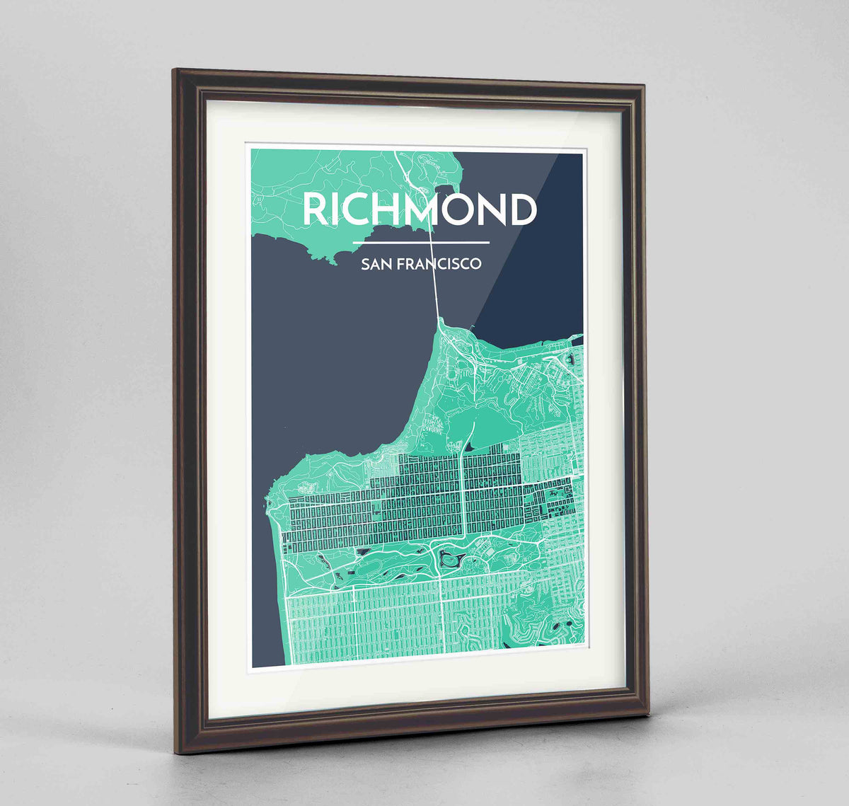Framed The Richmond District San Francisco Map Art Print 24x36&quot; Traditional Walnut frame Point Two Design Group