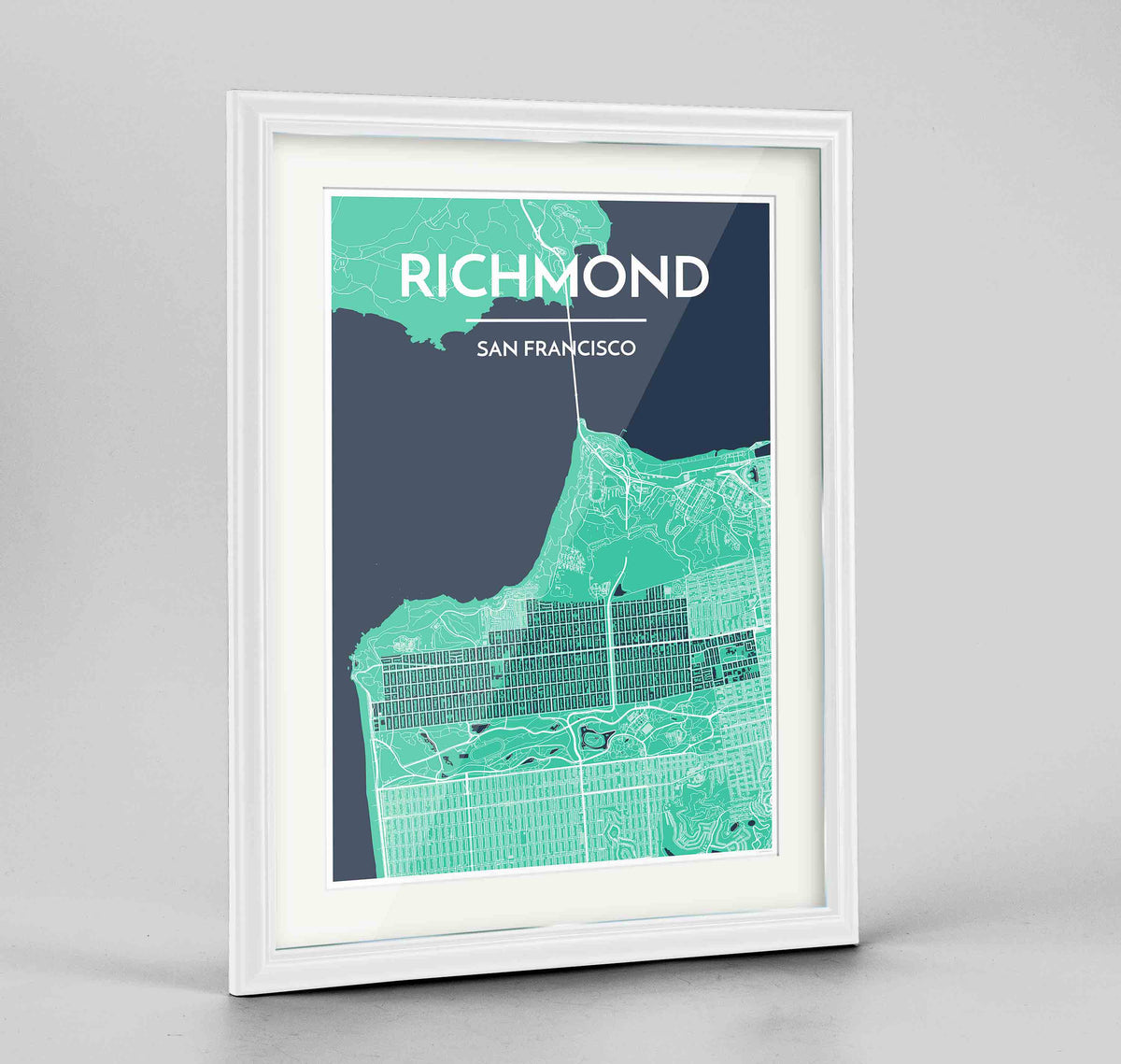 Framed The Richmond District San Francisco Map Art Print 24x36&quot; Traditional White frame Point Two Design Group