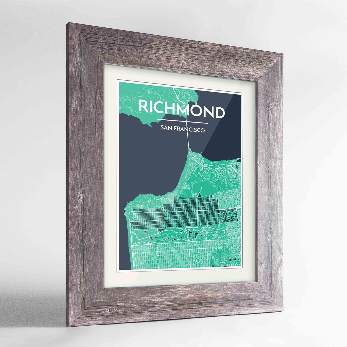 Framed The Richmond District San Francisco Map Art Print 24x36&quot; Western Grey frame Point Two Design Group