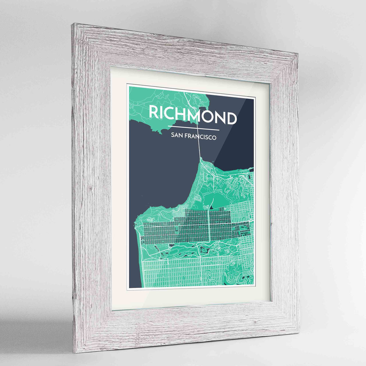 Framed The Richmond District San Francisco Map Art Print 24x36&quot; Western White frame Point Two Design Group