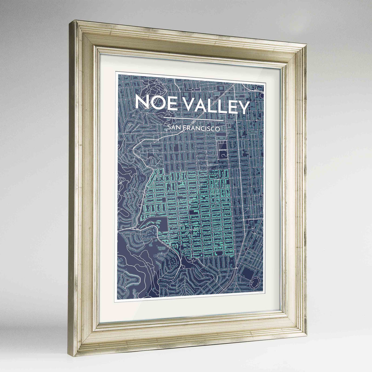 Framed Noe Valley, San Francisco Map Art 24x36&quot; Champagne frame Point Two Design Group