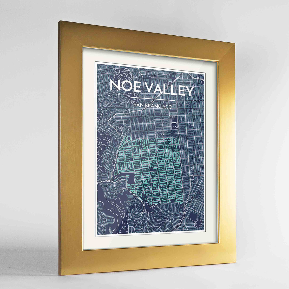 Framed Noe Valley, San Francisco Map Art 24x36&quot; Gold frame Point Two Design Group