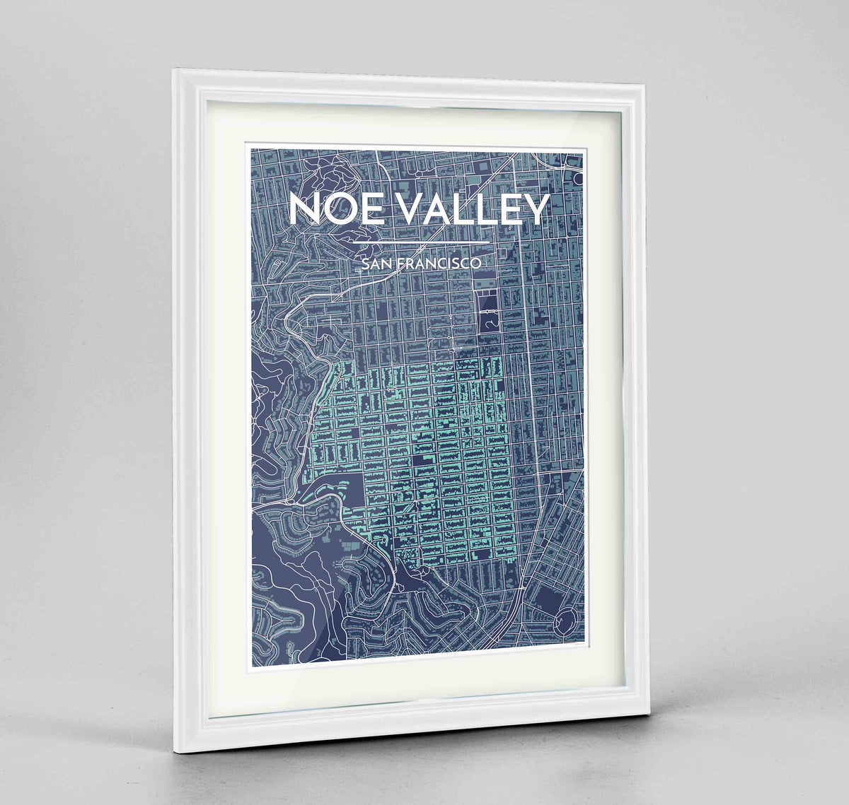 Framed Noe Valley, San Francisco Map Art 24x36&quot; Traditional White frame Point Two Design Group
