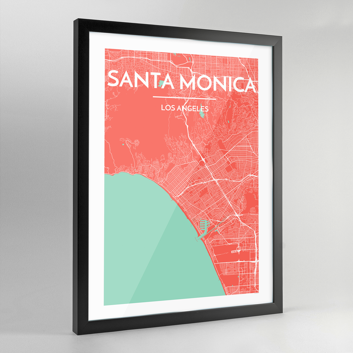 Framed Santa Monica City Map Art Print - Point Two Design