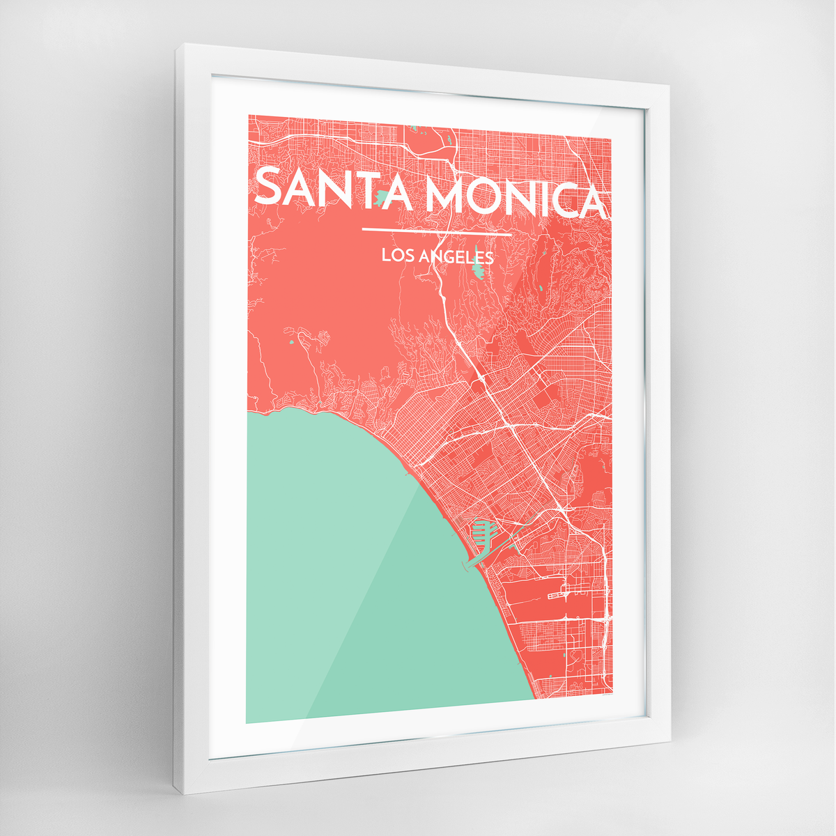 Santa Monica Map Art Print - Framed