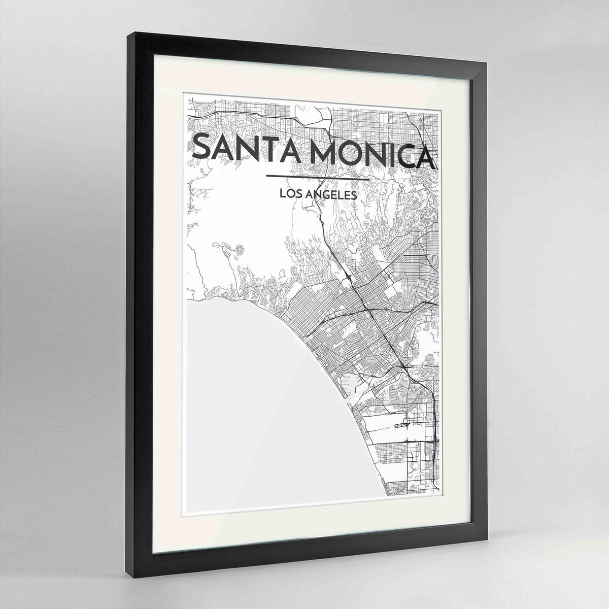 Framed Santa Monica Map Art Print 24x36&quot; Contemporary Black frame Point Two Design Group