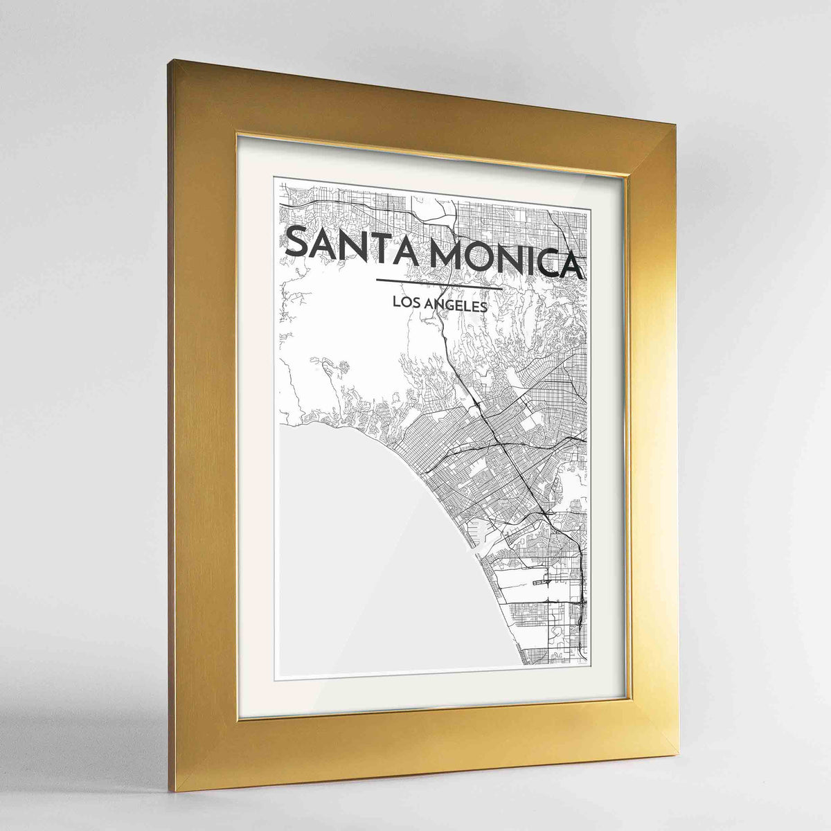 Framed Santa Monica Map Art Print 24x36&quot; Gold frame Point Two Design Group