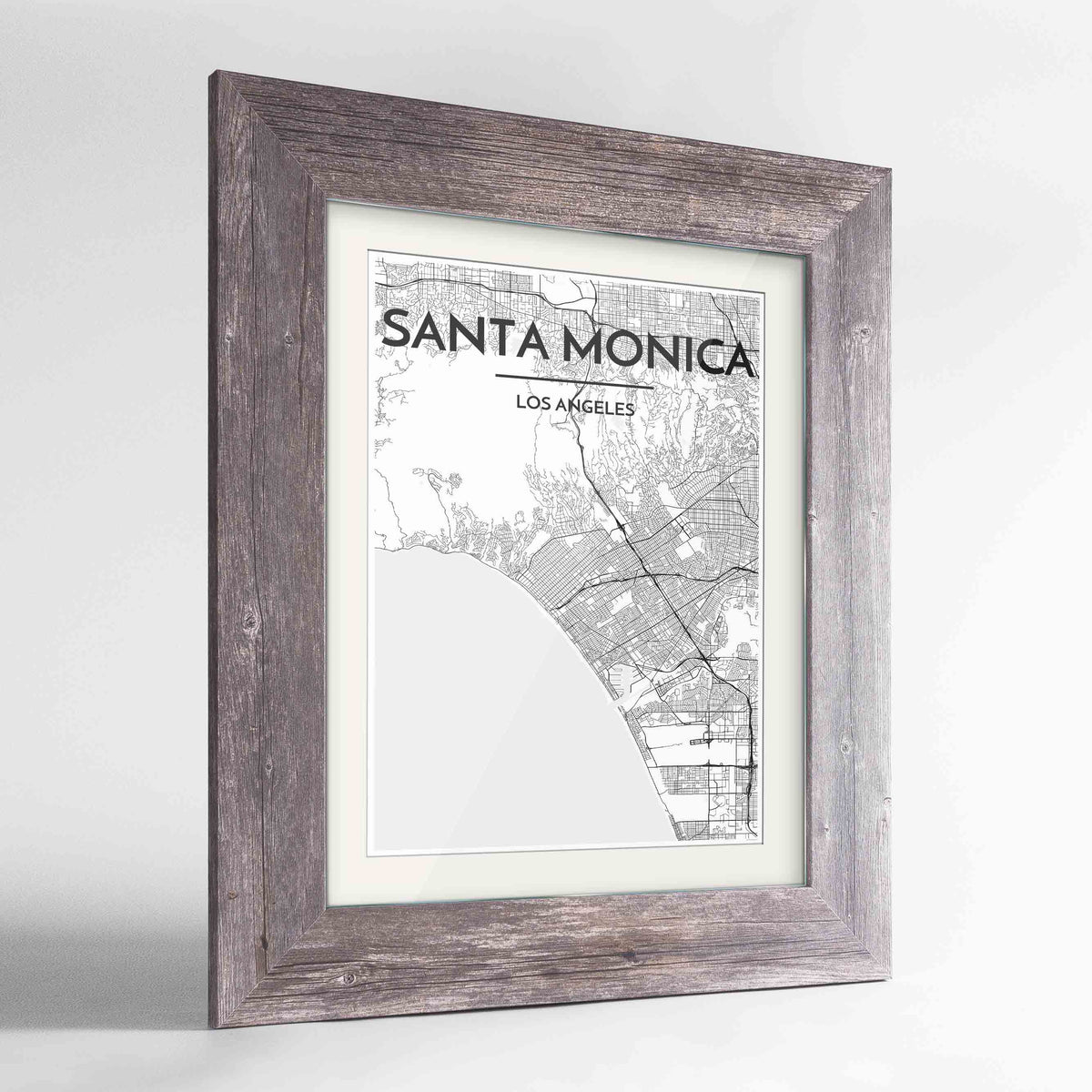 Framed Santa Monica Map Art Print 24x36&quot; Western Grey frame Point Two Design Group