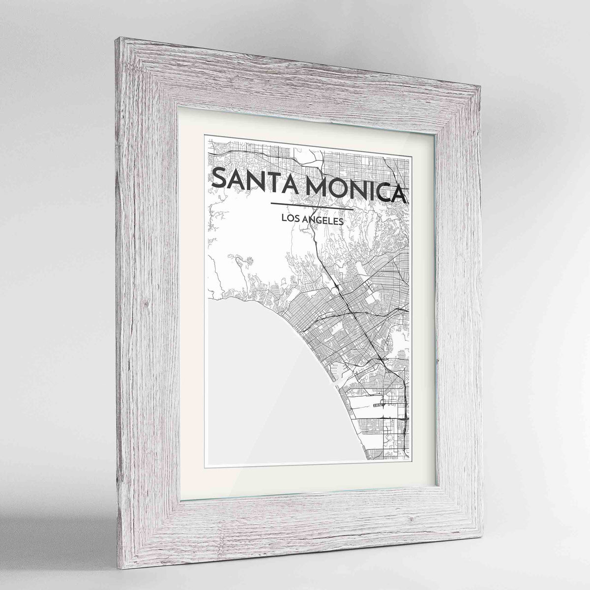 Framed Santa Monica Map Art Print 24x36&quot; Western White frame Point Two Design Group